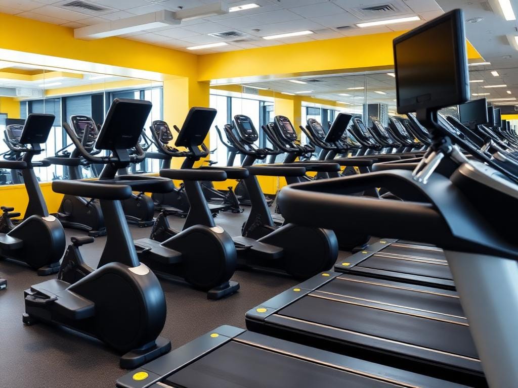 gym cardio area with treadmills and bikes